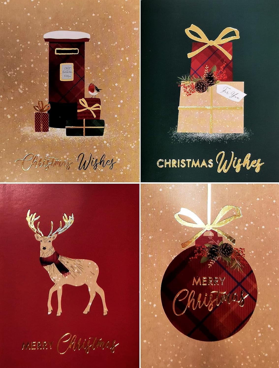 16 Pack Mini Christmas Cards with envelopes - Traditional Kraft Designs