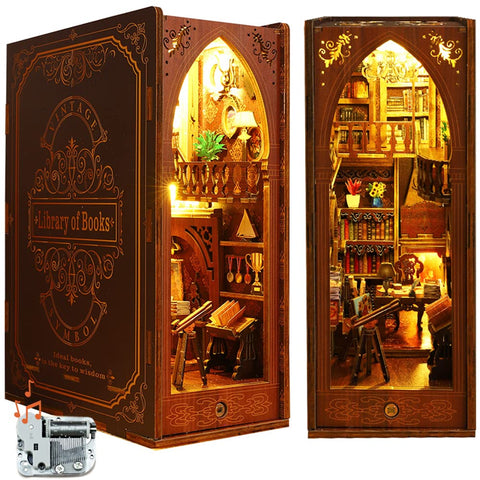 DIY Dollhouse Booknook Shelf Insert - Library Bookcase Decor with LED Lighting for Adults (SL6-A)