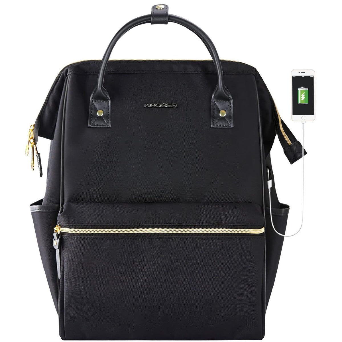 KROSER Laptop Backpack 15.6 Inch Computer Rucksack Water Repellent Wide Open College Travel Business Work Bag with USB Port for Men/Women-Black
