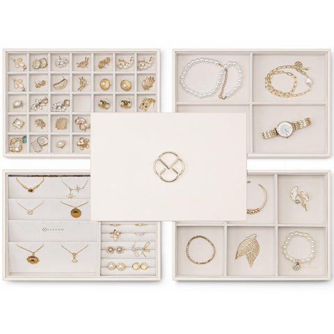 Vlando NEW Miller Jewelry Trays Stackable Showcase Display Drawer Organizer Storage- Multi-Purpose,Multiple Combinations, Large Capacity Multi-Layer Design and Fashion(Off White)