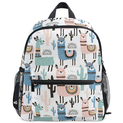 Llama Cactus Alpaca Backpack for Kids Girls Boys Mandala Animal Flowers Bookbag Daypack with Chest Strap Mini Elementary School Bags Water Resistant Durable for School Student