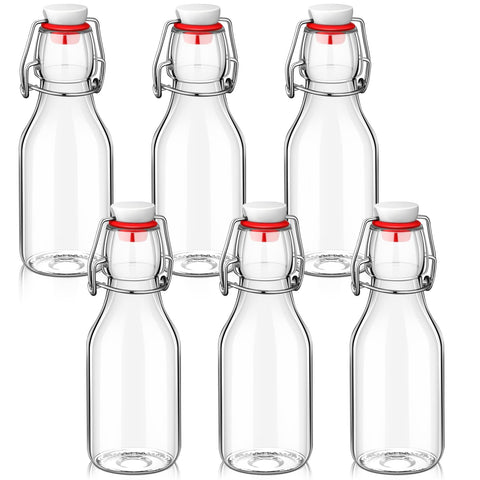 EBOOT Flip Top Glass Bottles with Caps Beer Bottles Clear Swing Top Glass Bottles Vinegar Kombucha Bottles with Stoppers Airtight Lids for Wedding Themed Baby Shower Christmas Gifts (6 Pcs,3.38 oz)