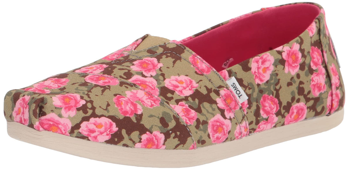 TOMS Womens Alpargata Floral Slip On Flats Casual - Brown, Green, Pink - Size 6 B