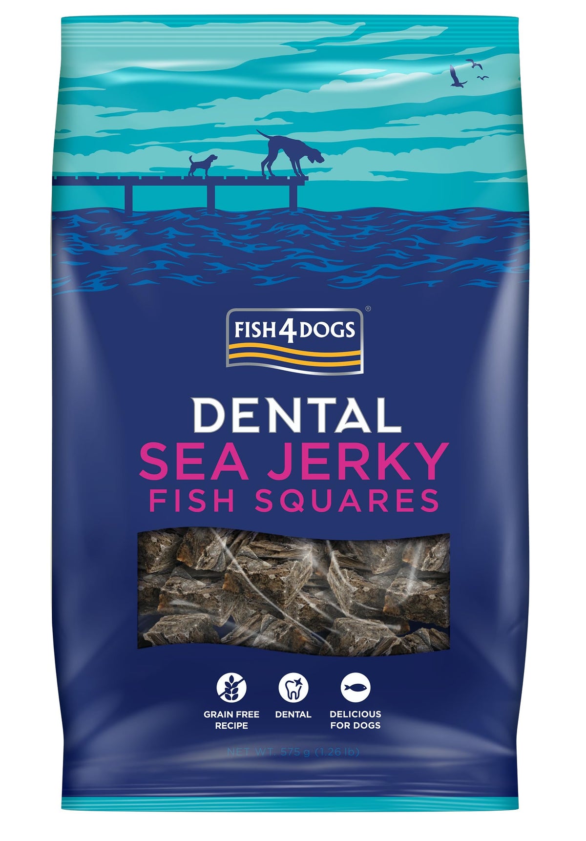 Fish4Dogs Sea Jerky Squares | Low Calorie, Hypoallergenic Dog Treat | Baked Fish Treat for Dogs | Natural, Dental Treat | Fish Skin Treat for Dogs (575g)