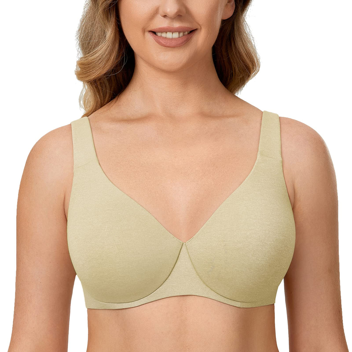 DELIMIRA Women's Plus Size Bras Minimizer Underwire Full Coverage Unlined Seamless Cup Light Green Heather 42C