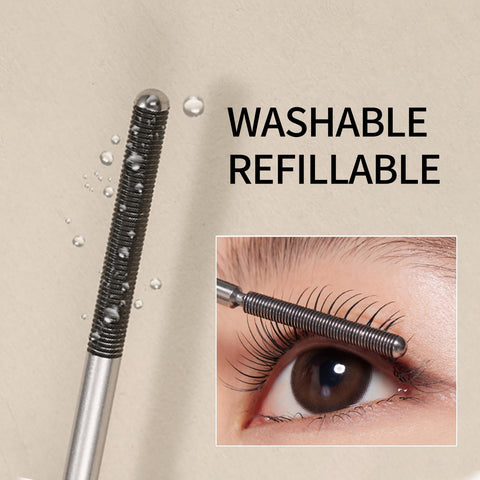 Erinde Brown Washable Metal Mascara, Super Voluming Curling Iron Wand Mascara, Bristleless Metal Mascara Brush, Long Lasting Waterproof No Flaking Tint Telescopic Mascara