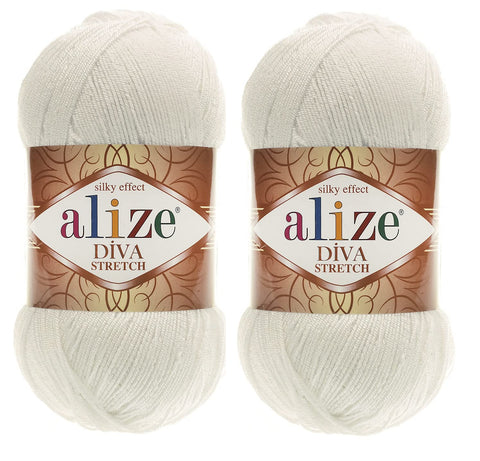 Alize Diva Stretch Yarn Hand Knitting Lot of 2 Skeins 200gr 875yds Elastic Microfiber Acrylic Stretch Bikini Yarn (62)