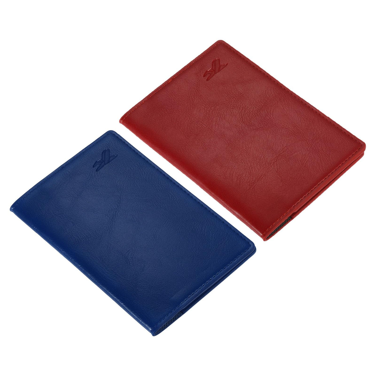MECCANIXITY Passport Holder Cover L5.5'' x W3.9 PU Leather for Personal Travel and Business Trip, Red/Blue Pack of 2