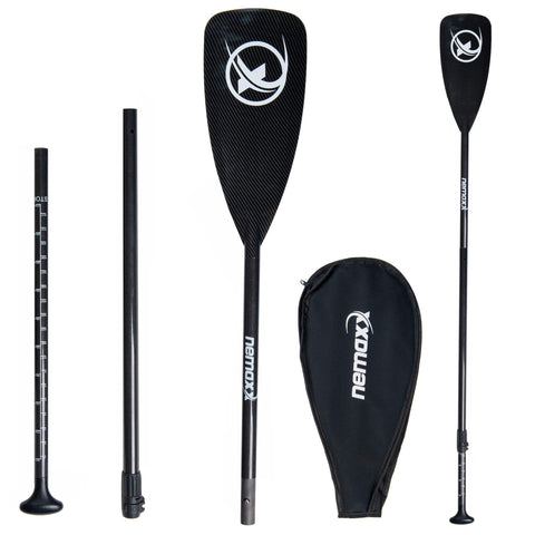NEMAXX Professional 100% carbon speed paddle 3-piece for SUP - extra stable and light 702 g - sink-stop function, adjustable, carbon blade including bag.