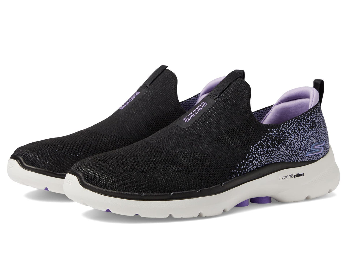 Skechers Women's GO Walk 6-Glimmering Sneaker, Black/Lavender, 6
