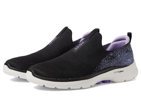 Skechers Women's GO Walk 6-Glimmering Sneaker, Black/Lavender, 6