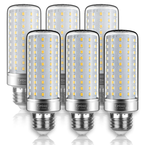 tebio E27 LED Bulbs Warm White 3000K 25W 2500LM Candelabra Bulbs 200W Equivalent, Silver Corn LED Decorative Chandelier Bulbs, Non-Dimmable, Pack of 6