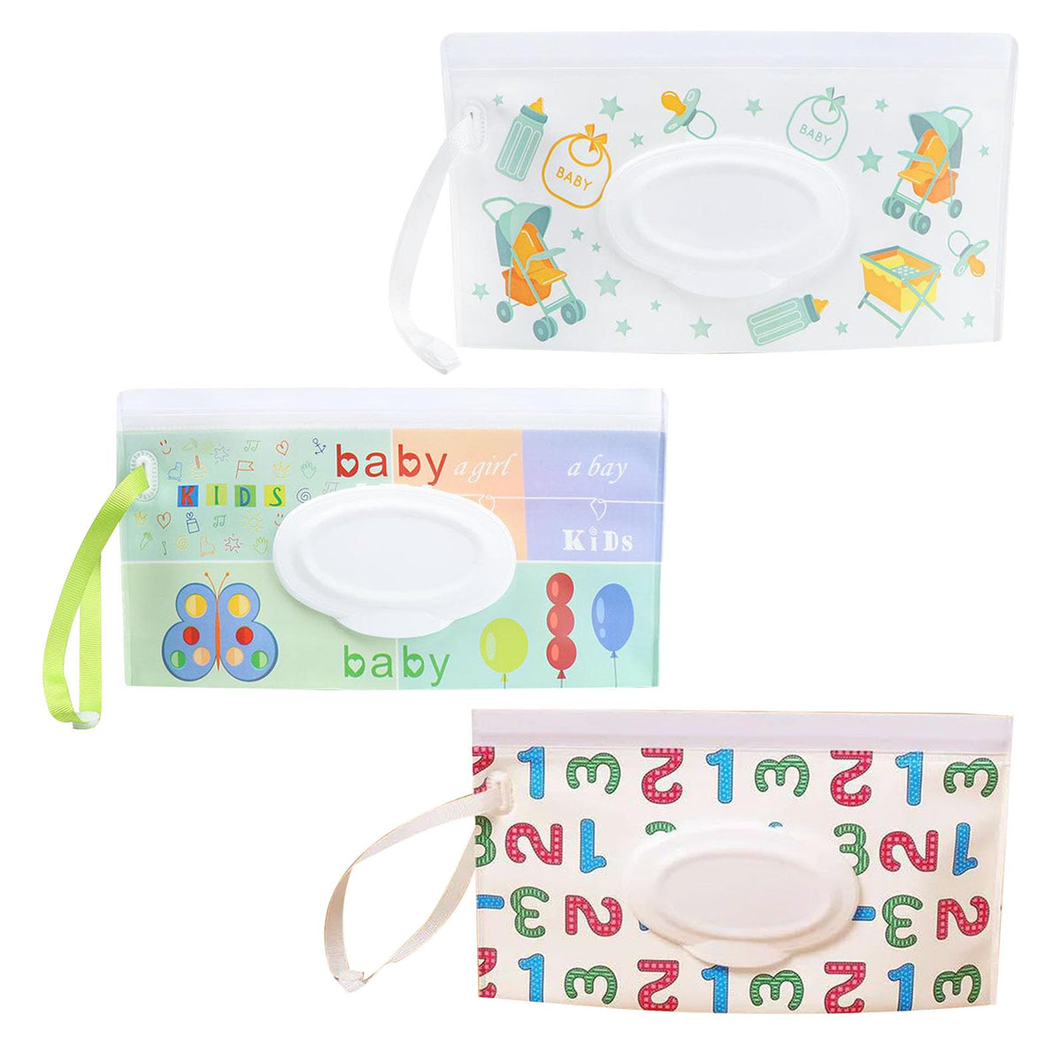 Wet Wipes Bag, Baby Wet Wipe Dispenser, Portable Bag for Wet Wipes, Wet Wipes Bag for On the Go, Reusable Wet Wipe Bag, Travel Container for Wet Wipes, Pack of 3 Tokaneit