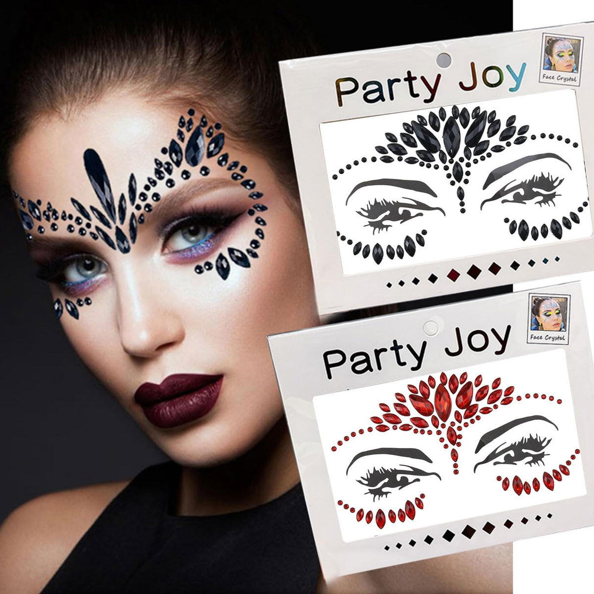 Eye Body Face Gems Red and Black Rhinestone Tattoo Stickers for Valentine's Day Party Makeup Self Adhesive Crystal Makeup Diamonds Face Tattoo Sticker Holiday Festival Party Supplies