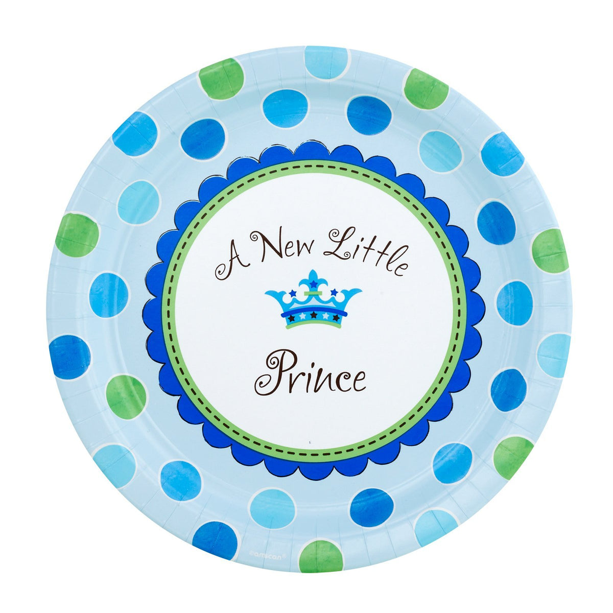 Amscan Adorable Little Prince Baby Shower Party Dinner Plates, Blue, 10 1/2"