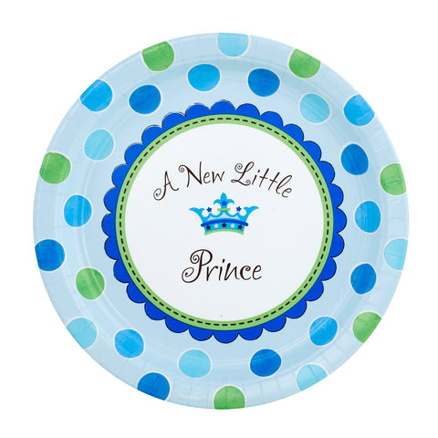 Amscan Adorable Little Prince Baby Shower Party Dinner Plates, Blue, 10 1/2"