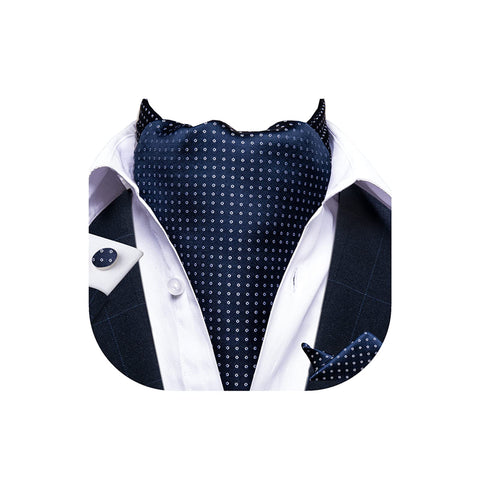 DiBanGu Blue Ascot Ties for Men Cravat Tie and Pocket Square Set Jacquard Silk Ascot Paisley Cravat for Men