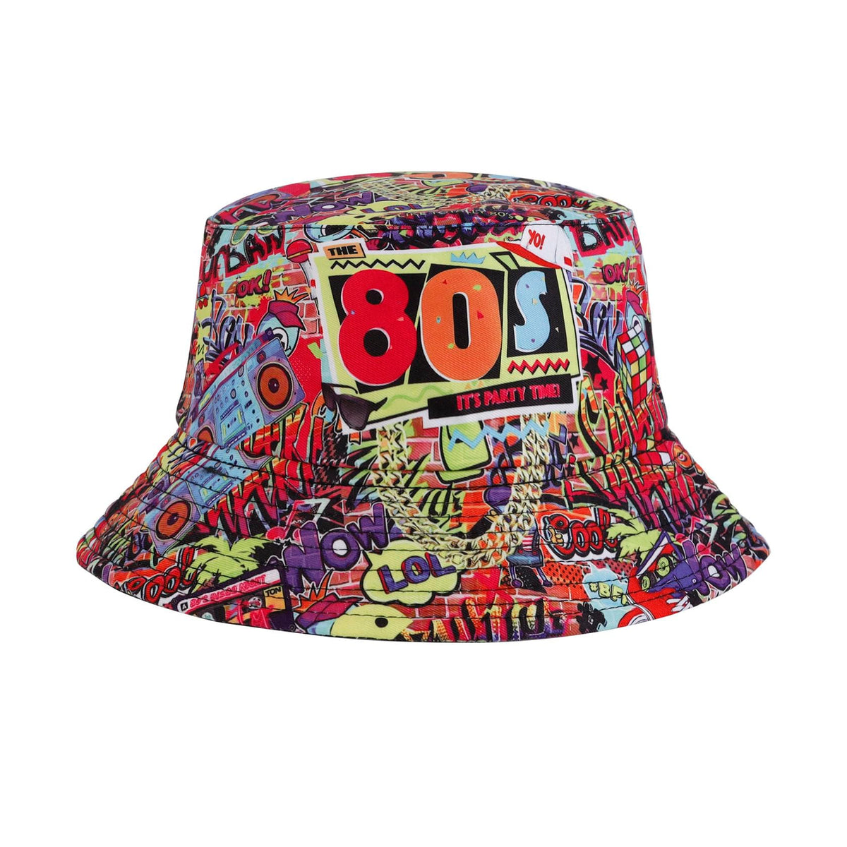 JAZTAKU Retro 80 90s Bucket Hat for Women Men Fashion Fisherman Hat Packable Outdoor Rave Accessories Fisherman Hat, E:80s Bucket Hat, M/L