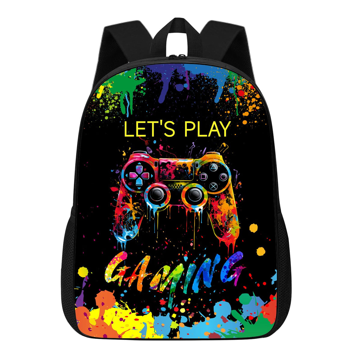 WZOMT Kids Gaming Backpack Funny Video Game Gamer Backpacks for School Work, Colorful Gamepad Controller on Black Bookbag for Boys Teens, Water Resistant Laptop Bag Casual Travel Daypack 17"