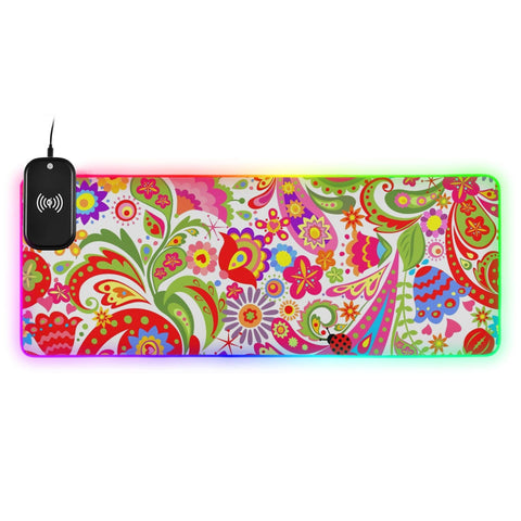 Boho Wireless Charging Mouse Pad for Mobile Phone Extra Large Gaming Mousepad with 13 Lighting Modes Extended Desk Mat for Office Home Gaming MacBook PC Laptop Desk