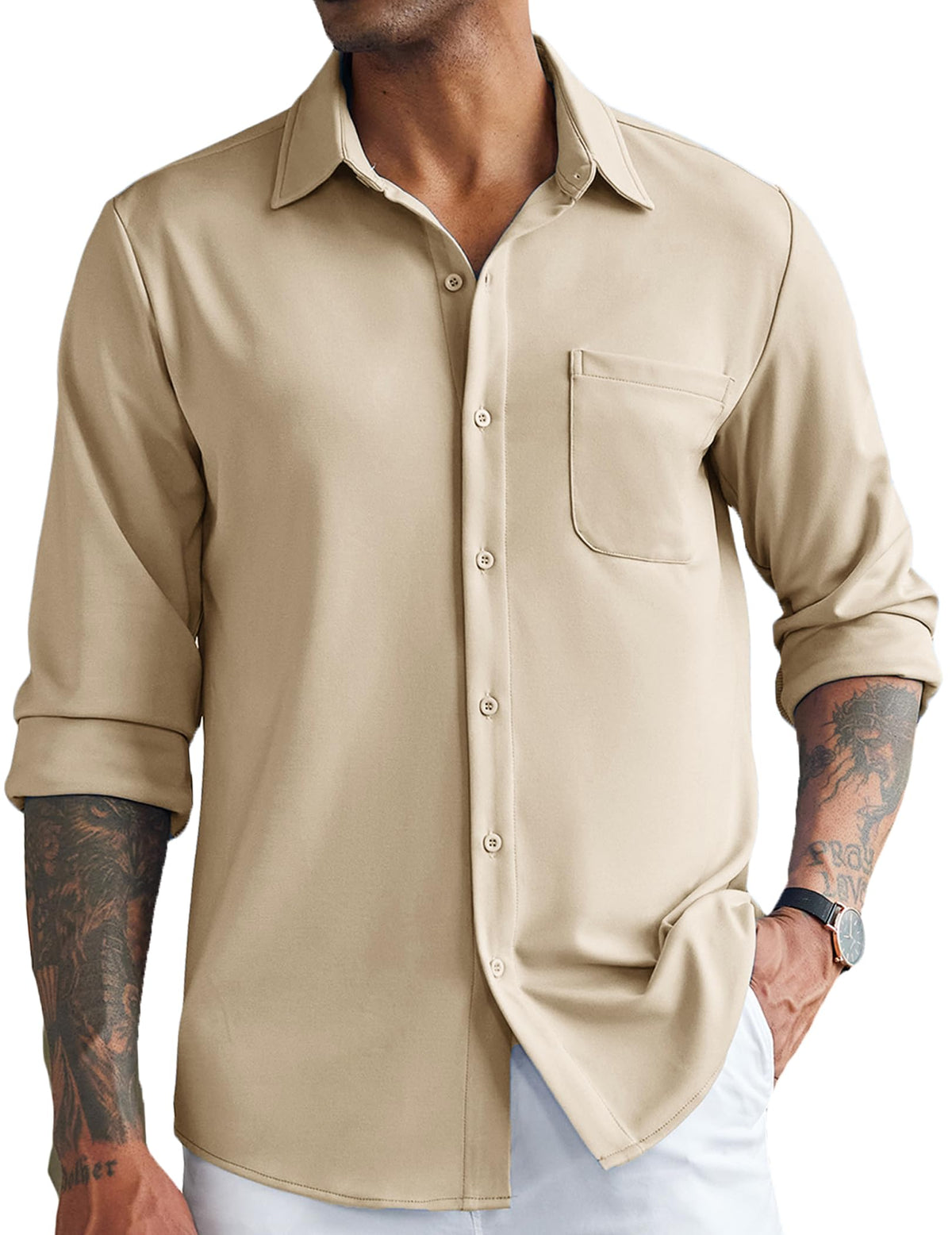 COOFANDY Men's Casual Shirts Long Sleeve Button Up Slim Fit Shirts Big and Tall
