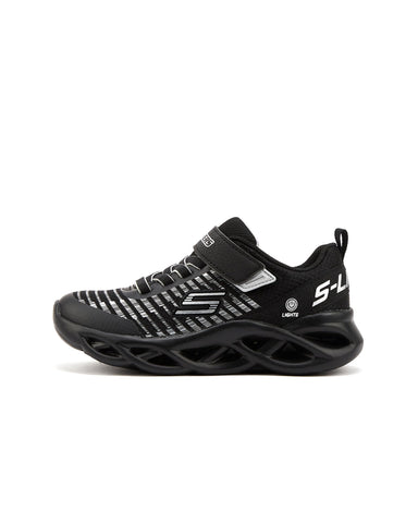 Skechers Boy's Twisty Brights-Novlo Sneaker, Black/Silver, 1.5 Little Kid