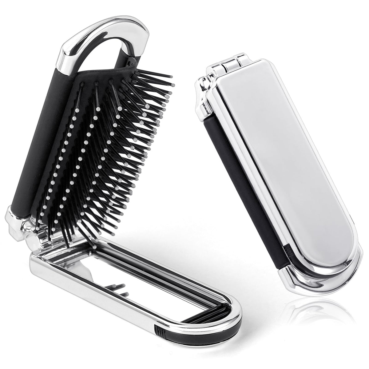OSDUE Folding Hair Brush with Mirror,Mini Travel Hair Brush Portable Pocket Size Comb with Soft Nylon Bristles Collapsable Anti-static Comb Compact Hair Brush Hair Styling Tools for Gym,Swimming