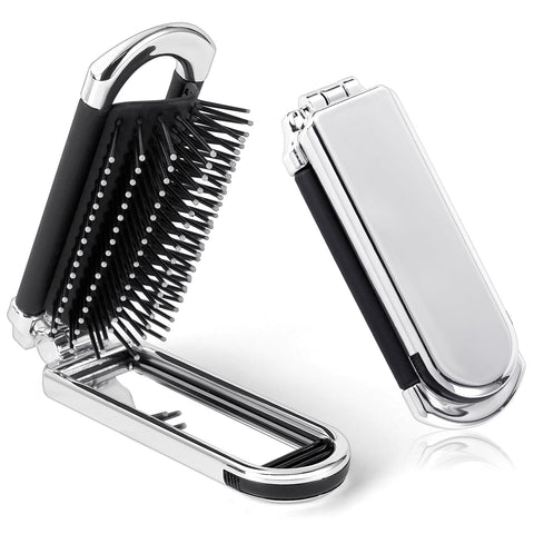 OSDUE Folding Hair Brush with Mirror,Mini Travel Hair Brush Portable Pocket Size Comb with Soft Nylon Bristles Collapsable Anti-static Comb Compact Hair Brush Hair Styling Tools for Gym,Swimming