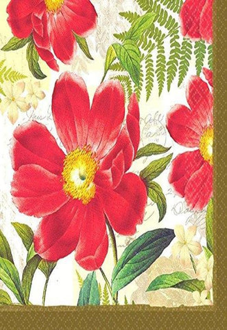 Botanical Peony Beverage Napkin Floral Garden Party Tableware, 5" x 5", Pack of 16