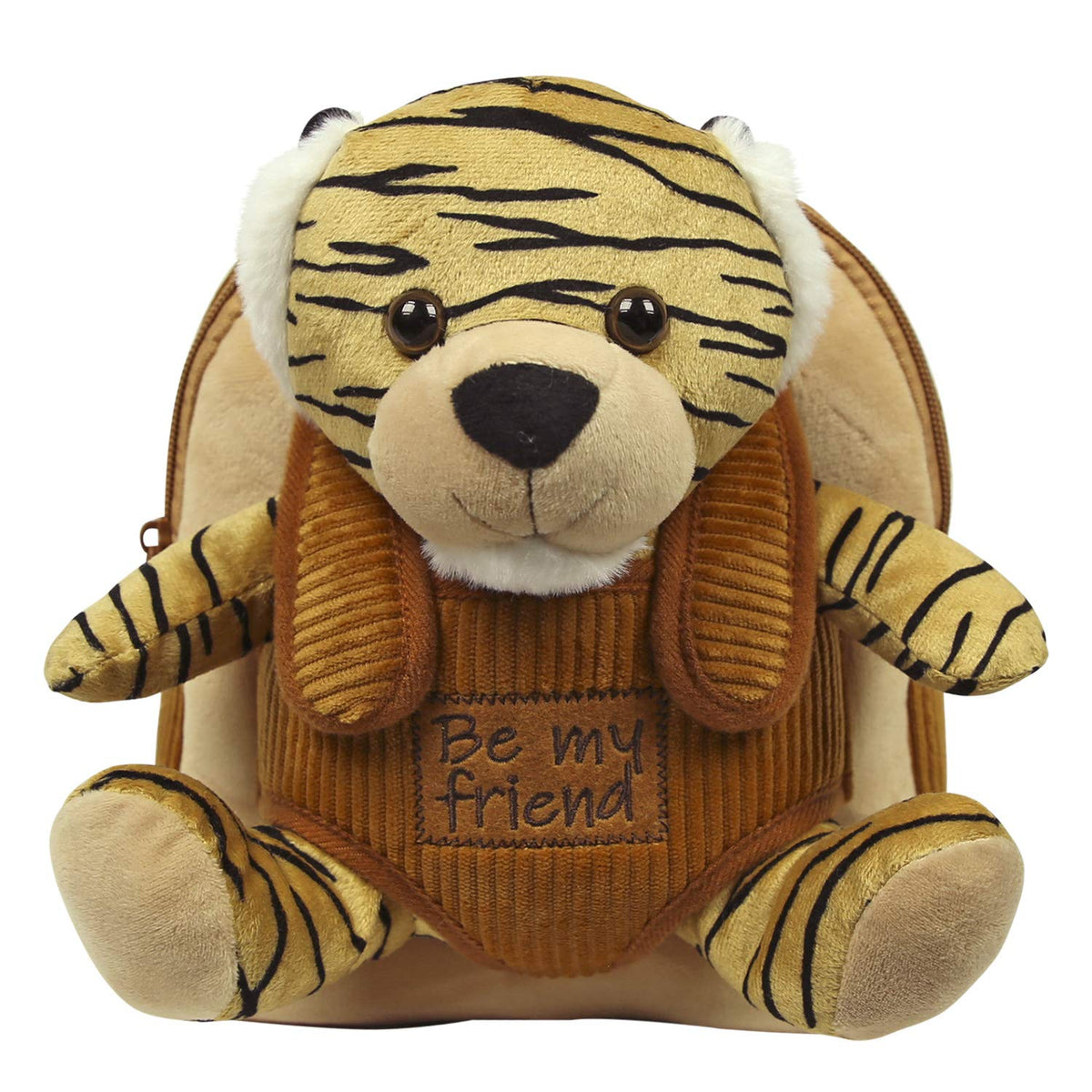 PERLETTI Cute Plush Tiger Backpack for Kids 3 4 5 Years with Fluffy Stuffed Animal - Toddler Children Soft Daypack School Baby Tiger Cub - Baby Boy Girl Cuddly Handbag for Infant - 21x27x9 cm (Tiger)