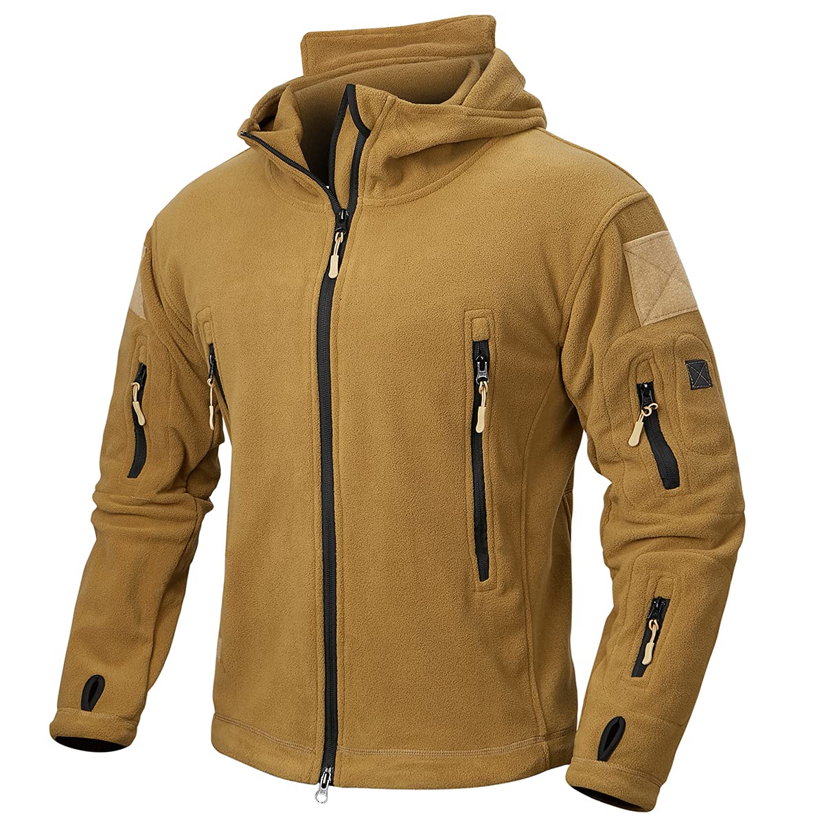CARWORNIC Men's Tactical Fleece Jacket Warm Winter Military Hooded Jacket Outdoor Sport Hiking Coat