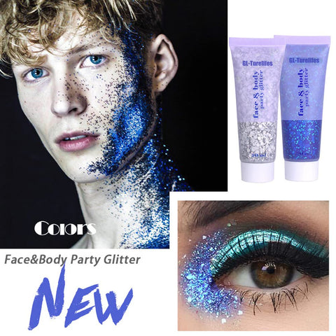 GL-Turelifes 50ml Sequins Chunky Glitter Liquid Eyeshadow Glitter Body Gel Festival Glitter Cosmetic Face Hair Nails Makeup Long Lasting Sparkling Easy to Apply, Easy to Remove (#04 Purple)
