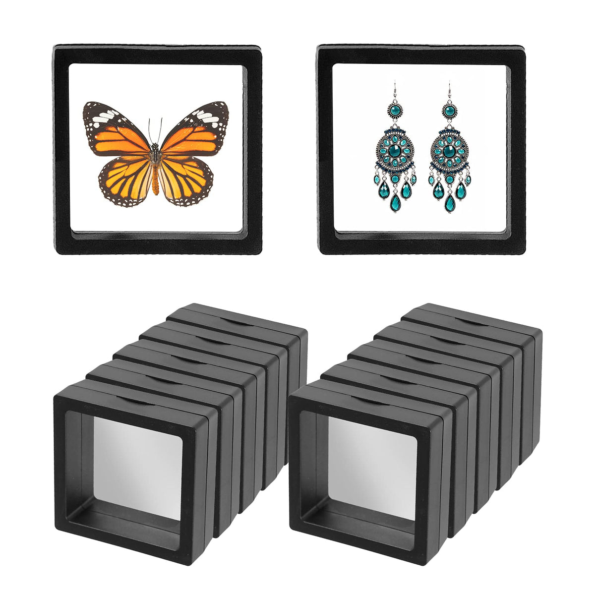 10PCS 3D Floating Display Frame,Coin Display Case,Dustproof & Portable PE Film Transparent Jewelry Storage Box for Ring Earring Necklace Bracelet, Floating Display Case for Coin,Stamp,Jewelry (5*5cm)