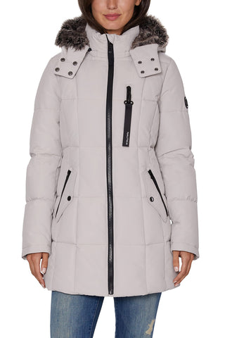 Nautica Women's Heavyweight Puffer Jacket with Faux Fur Lined Hood, Limestone, X-Large