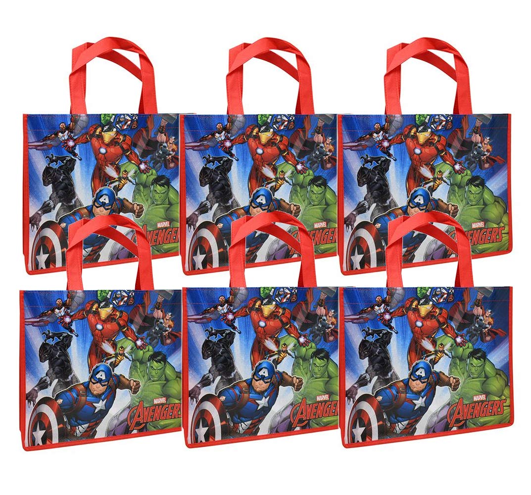LLP Marvel Avengers Reusable 12x10 Red Tote Bags, 6-Pack Party Set
