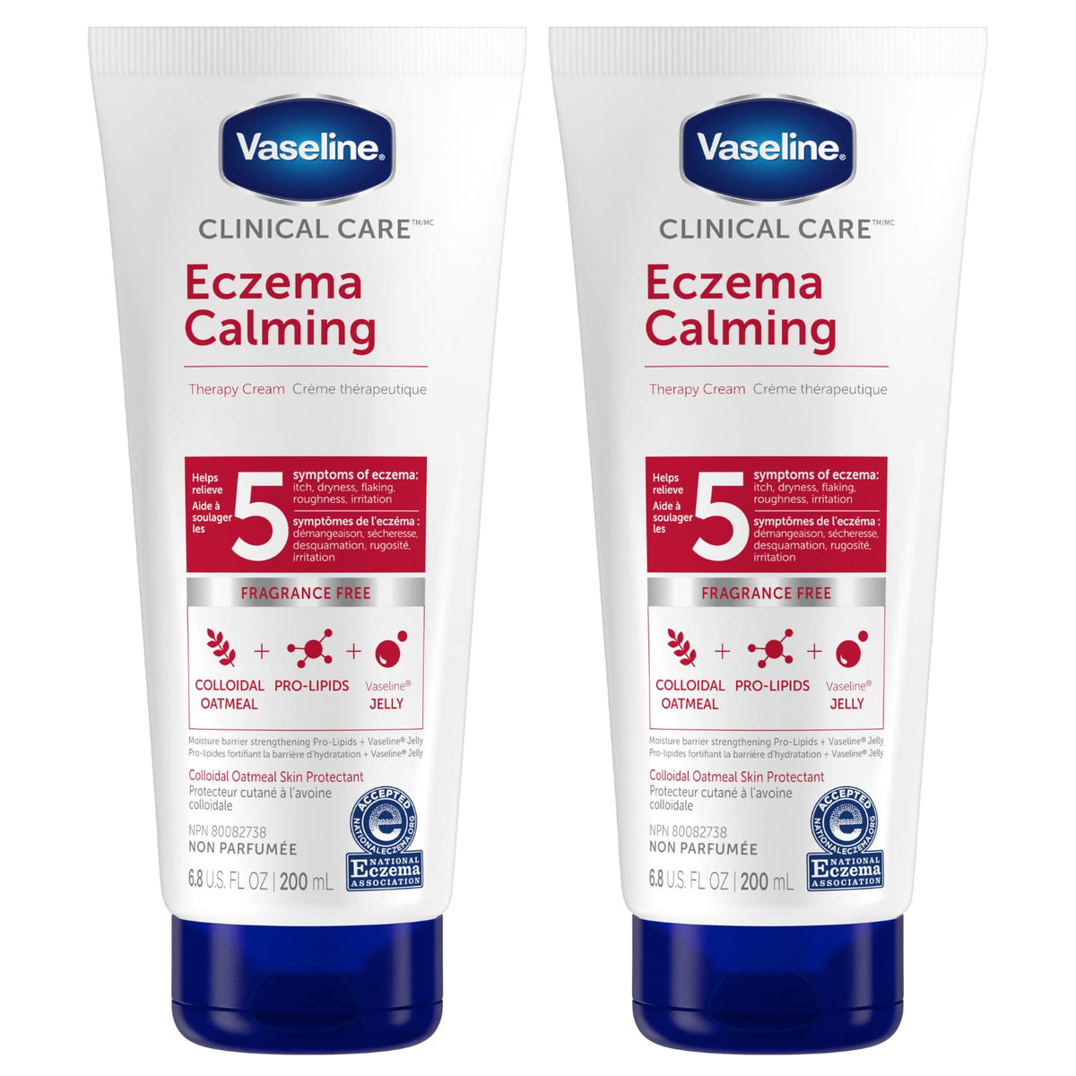 Vaseline Eczema Calming Hand & Body Cream Lotion for Dry Skin - Unscented Clinical Care Cream Body Lotion with Colloidal Oatmeal Skin Protectant, Pro-Lipids Jelly, 6.8 Oz Ea (Pack of 2)
