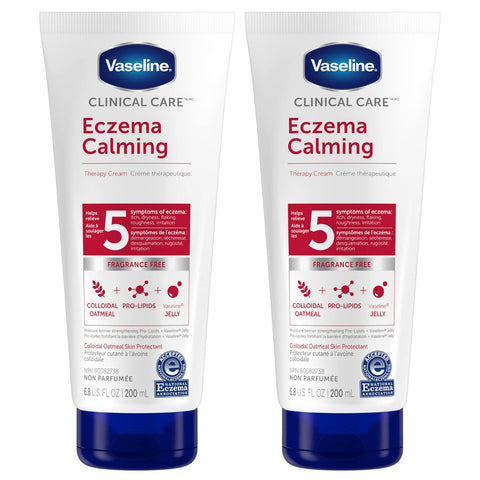 Vaseline Eczema Calming Hand & Body Cream Lotion for Dry Skin - Unscented Clinical Care Cream Body Lotion with Colloidal Oatmeal Skin Protectant, Pro-Lipids Jelly, 6.8 Oz Ea (Pack of 2)