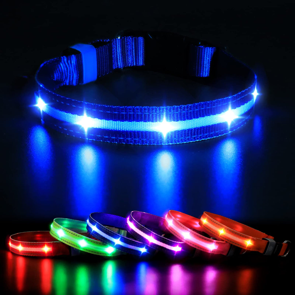 MASBRILL Light Up Dog Collar for the Dark, LED USB Rechargeable & Waterproof with 3 Flashing Modes, Super Bright Adjustable Collar for Small Medium Large Dogs(Blue, M)