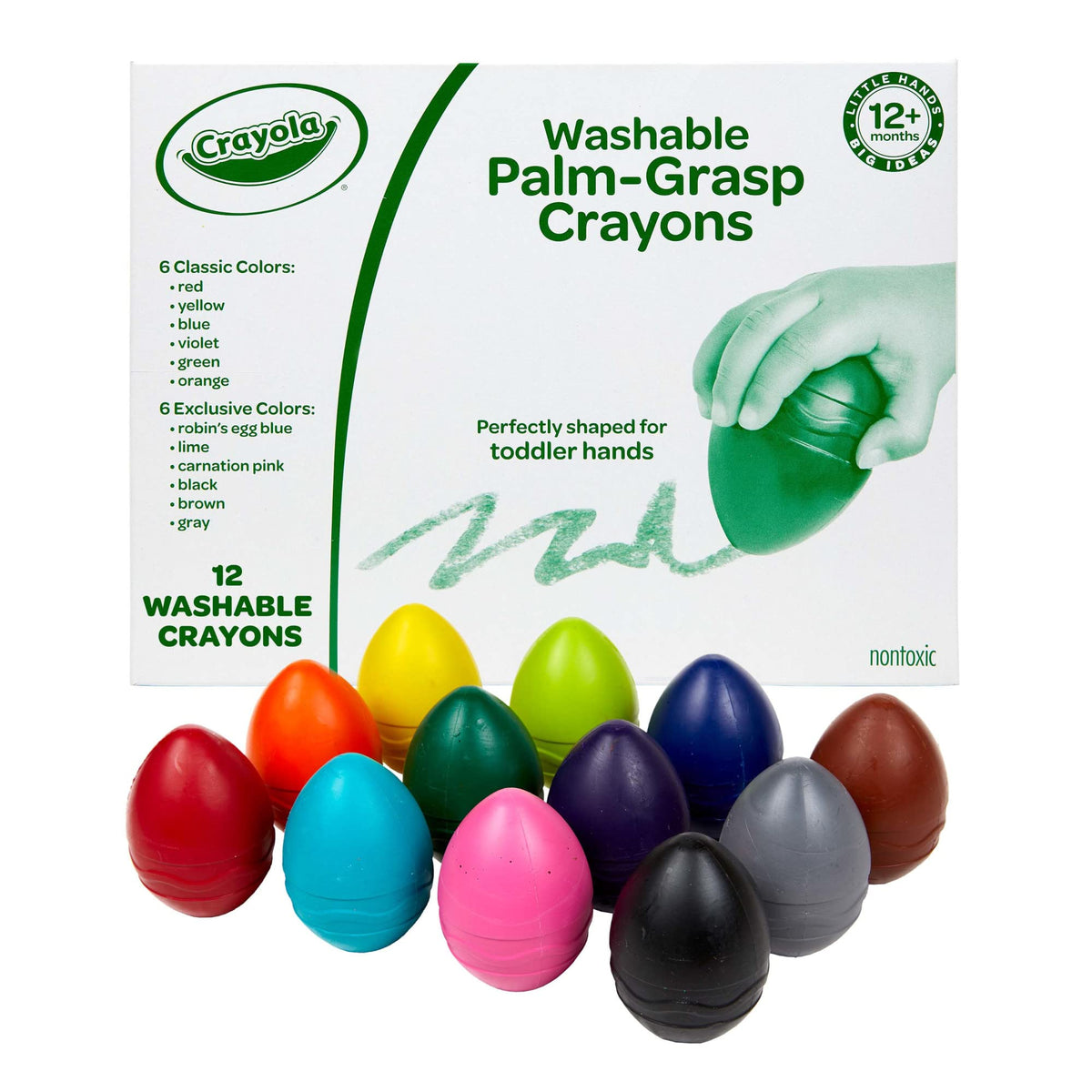 Crayola Palm Grasp Crayons, Egg Crayons, Gift for Toddlers, 12 Count