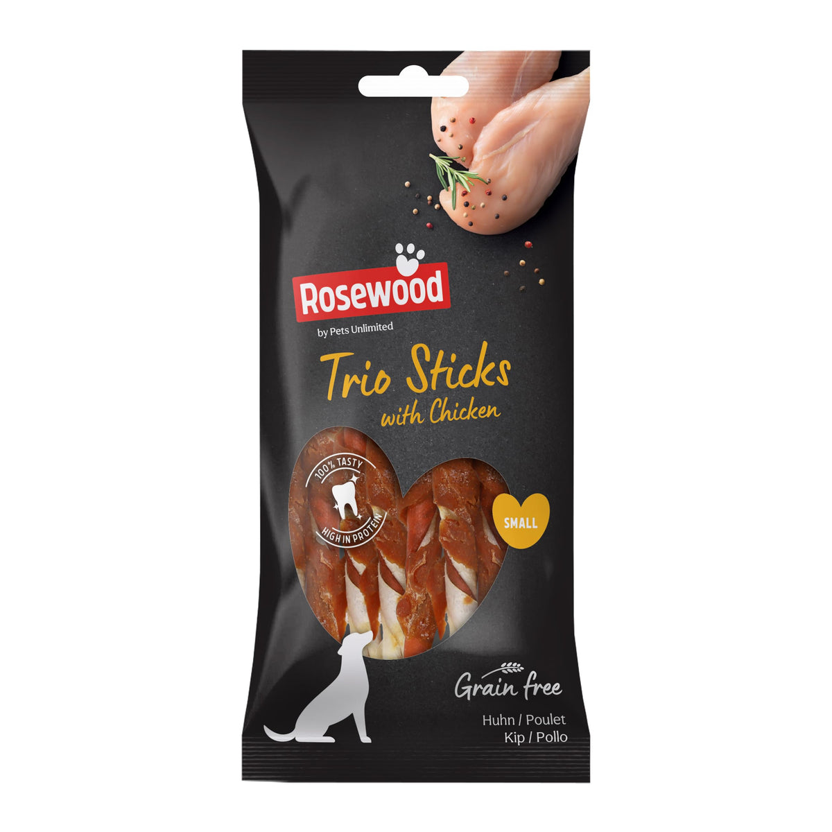 Pets Unlimited Tricolor Chewy Sticks with Chicken Small, 10pc, clear