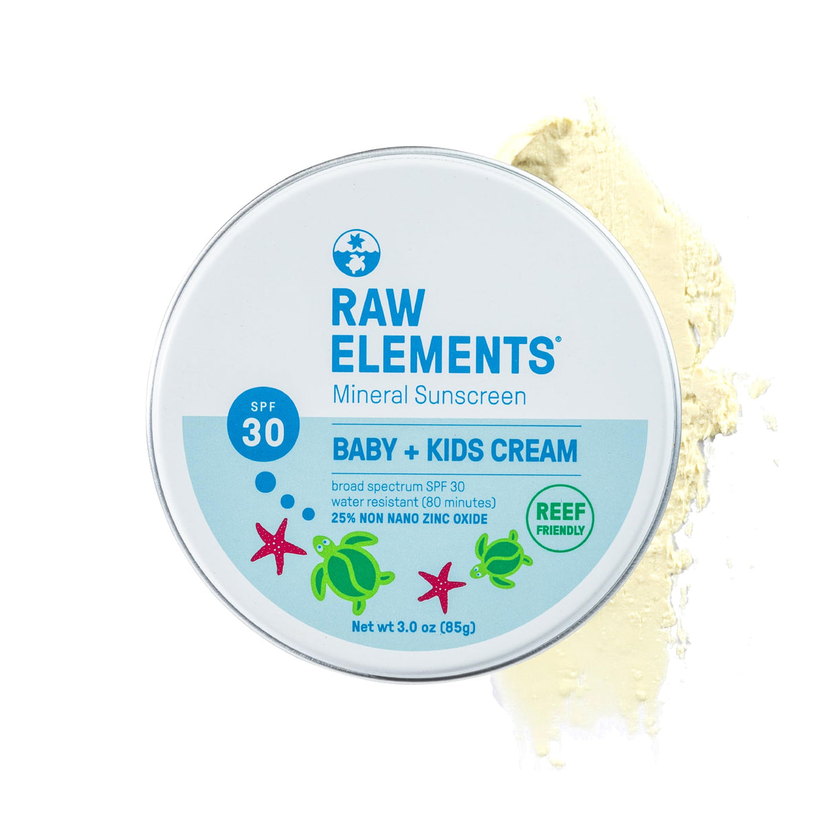 Raw Elements Baby + Kids SPF 30 Organic Sunscreen Lotion Non-Nano Zinc Oxide, Reef-Safe, Cruelty-Free, Gentle and Moisturizing, Zero Waste Tin, 3oz