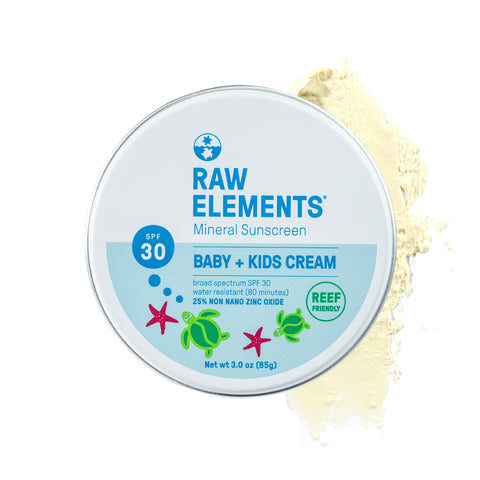 Raw Elements Baby + Kids SPF 30 Organic Sunscreen Lotion Non-Nano Zinc Oxide, Reef-Safe, Cruelty-Free, Gentle and Moisturizing, Zero Waste Tin, 3oz