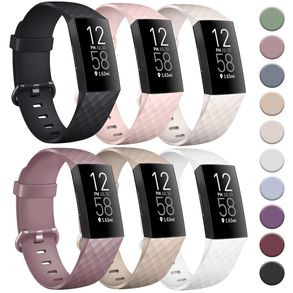 Tobfit 6 PACK Sport Bands Compatible with Fitbit Charge 4 Bands / Fitbit Charge 3 Bands for Women Men, Soft Silicone Waterproof Wristbands Replacement Straps for Fitbit Charge 4/Charge 3/Charge 3 SE