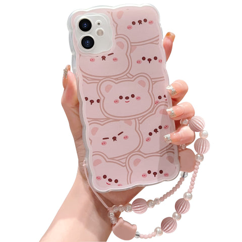 ZSYTZL Compatible with iPhone 12 Case Cute Cartoon Little Bear Head with Cute Chain Design for Women Girls Aesthetic Kawaii Slim Soft TPU Transparent Case for iPhone 12-Bear Head