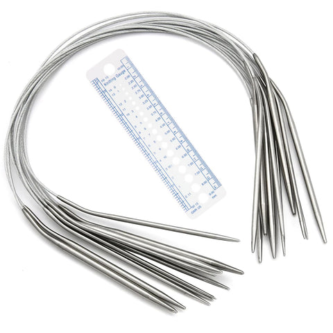 Circular Knitting Needles 80 cm Pack of 10 Stainless Steel Circular Knitting Needle Set 2-8 mm Knitting Needles Long for Beginners Round Knitting Needles Crochet Hook for Sweater Scarf Hat Blanket