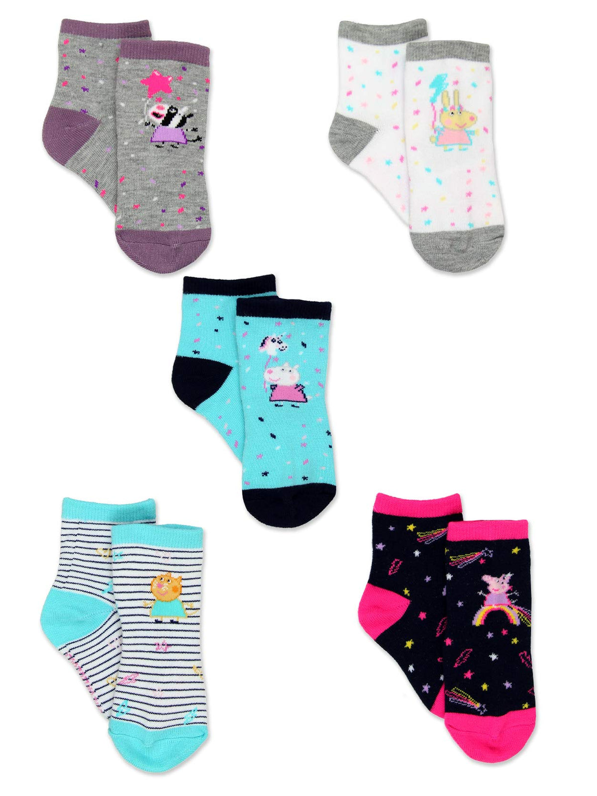 Peppa Pig Girls Toddler Multi Pack Socks Set, 5 Pack Crew, Small