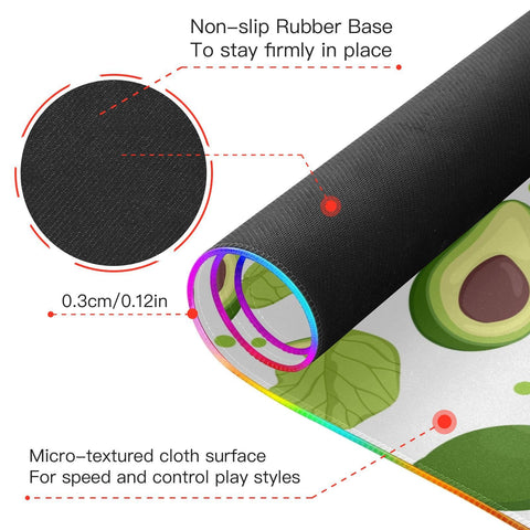Avocado Fruit Leaves Wireless Charging Mouse Pad for Mobile Phone Extra Large Gaming Mousepad with 13 Lighting Modes Extended Desk Mat for Gaming MacBook PC Laptop Desk Office Home