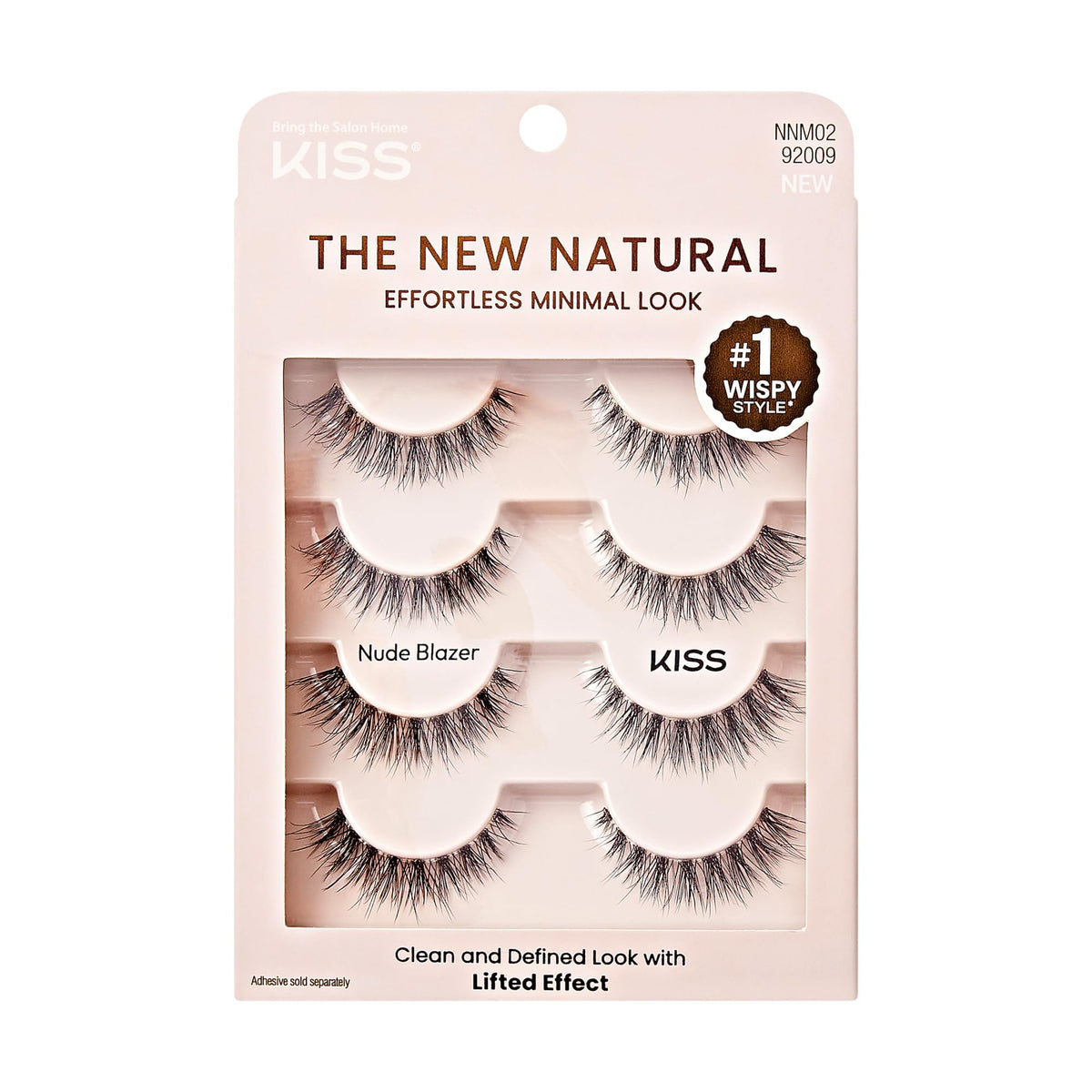 KISS The New Natural, False Eyelashes, Nude Blazer', 12 mm, Includes 4 Pairs Of Lashes, Contact Lens Friendly, Easy to Apply, Reusable Strip Lashes