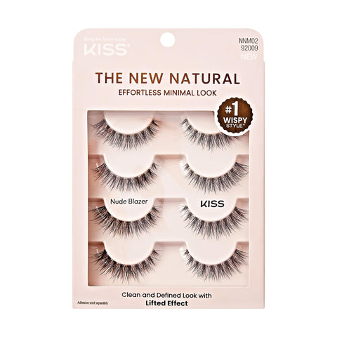KISS The New Natural, False Eyelashes, Nude Blazer', 12 mm, Includes 4 Pairs Of Lashes, Contact Lens Friendly, Easy to Apply, Reusable Strip Lashes