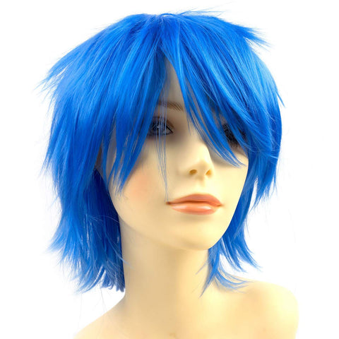 Yamel Anime Wig Blue for Cosplay Party, Synthetic Layered Short Hair Wigs with Bangs, Pastel Wigs for Women Men Kids